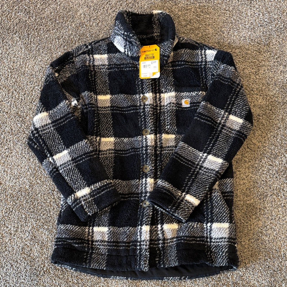 Carhartt Black & White Plaid Sherpa Button Jacket